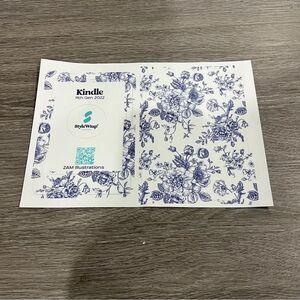 Kindle Skin Cover 11th gen toile blue and white floral pattern